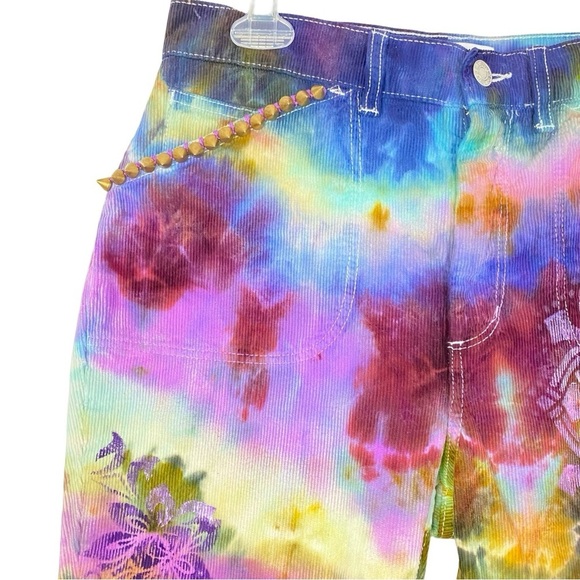 RE/DONE Corduroy Pants Womens Size 28 Small Tie Dye Hand Painted Redone Colorful - Picture 4 of 16